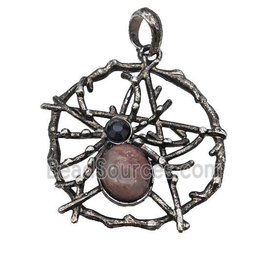 Alloy Spider Pendant Pave Strawberry Quartz Antique Silver