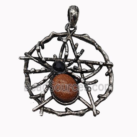 Alloy Spider Pendant Pave Golden Sandstone Antique Silver