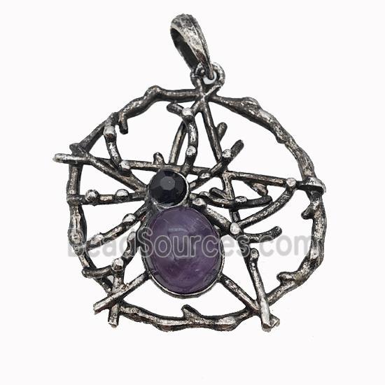 Alloy Spider Pendant Pave Purple Amethyst Antique Silver