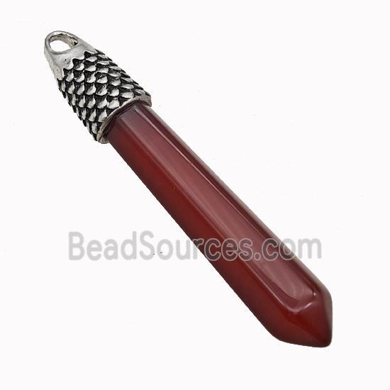 Red Dye Agate Prism Pendant Alloy Antique Silver