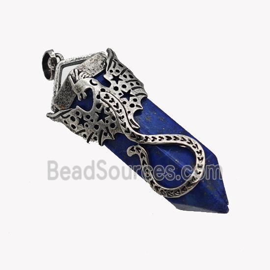 Natural Lapis Lazuli Prism Pendant Blue Dye With Alloy Peterosaur Antique Silver