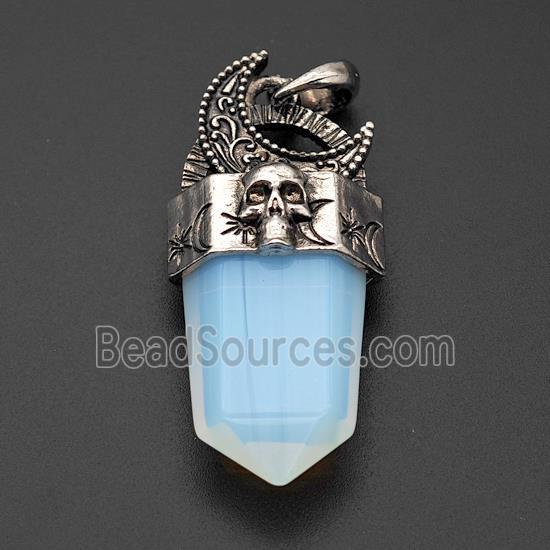 Natural Opalite Prism Pendant Alloy Moon Skull Antique Silver