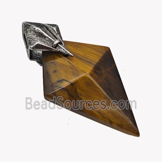 Natural Tiger Eye Stone Arrowhead Pendant Alloy Antique Silver