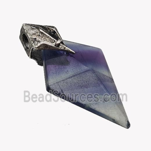 Natural Multicolor Fluorite Arrowhead Pendant Alloy Antique Silver