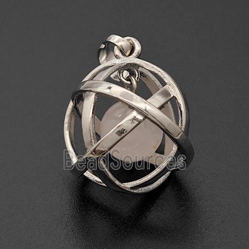 Alloy Sphere Pendant With Rose Quartz Platinum Plated