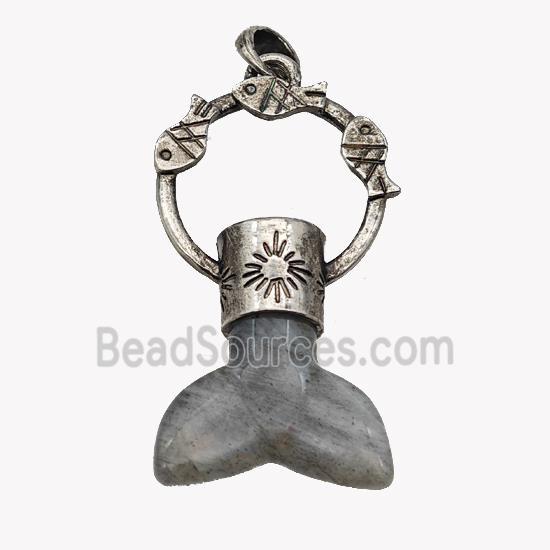 Natural Labradorite Mermaid-tail Pendant Alloy Fish Antique Silver