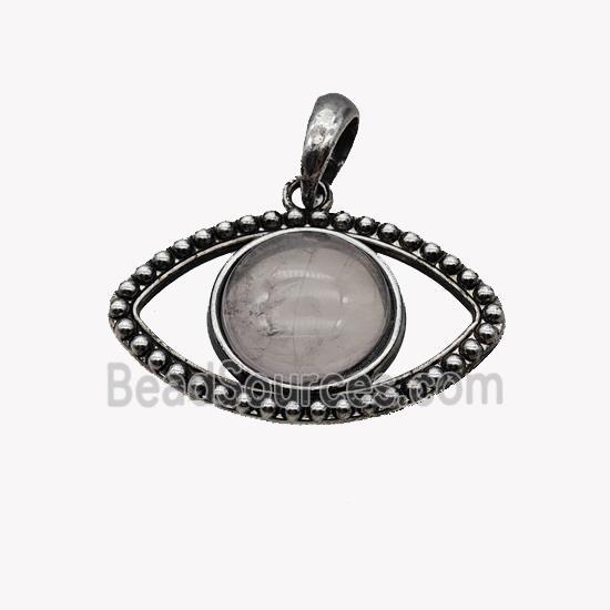 Alloy Eye Pendant Pave Rose Quartz Antique Silver