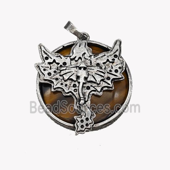 Alloy Pterosaur Pendant Pave Tiger Eye Stone Antique Silver