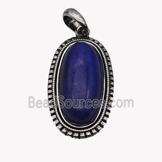 Alloy Oval Pendant Pave Blue Lapis Antique Silver