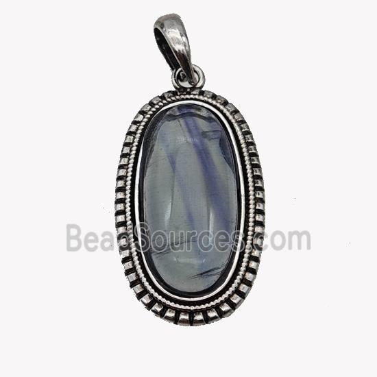 Alloy Oval Pendant Pave Fluorite Antique Silver