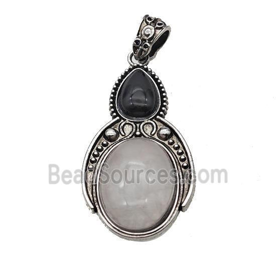 Alloy Penguin Pendant Pave Clear Quartz Antique Silver