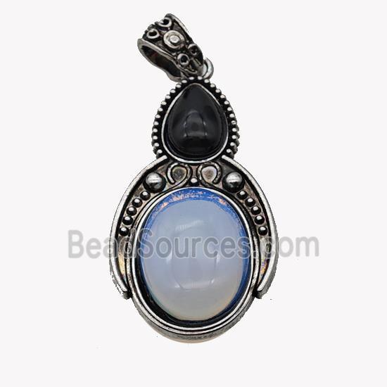 Alloy Penguin Pendant Pave Opalite Antique Silver