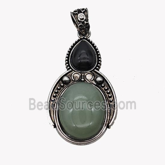 Alloy Penguin Pendant Pave Green Aventurine Antique Silver