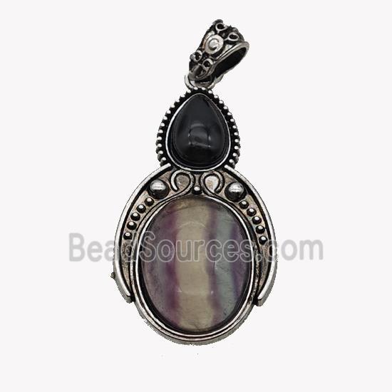 Alloy Penguin Pendant Pave Fluorite Antique Silver