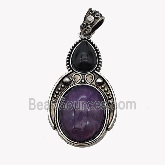 Alloy Penguin Pendant Pave Amethyst Antique Silver