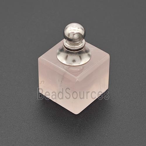 Natural Rose Quartz Perfume Bottle Pendant Cube