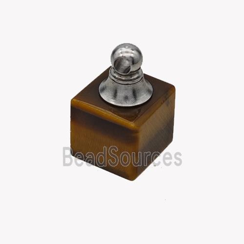 Natural Tiger Eye Stone Perfume Bottle Pendant Cube