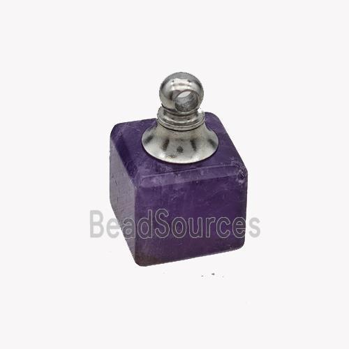 Natural Purple Amethyst Perfume Bottle Pendant Cube