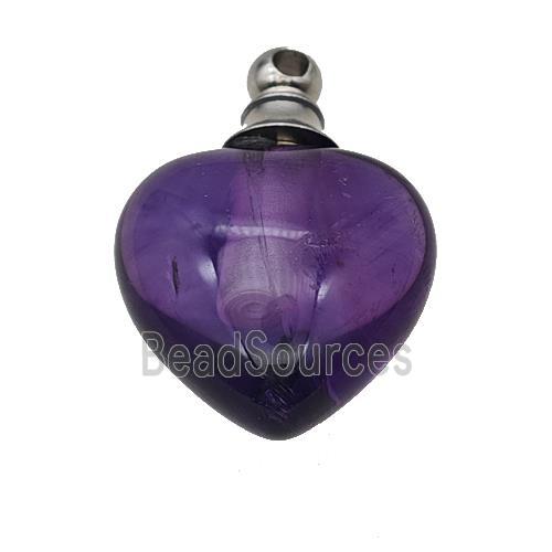 Natural Purple Amethyst Perfume Bottle Pendant Heart