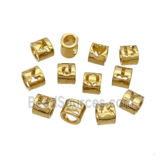 Copper Tube Beads Alphabet Large Hole Letters Gold Plated Mixed