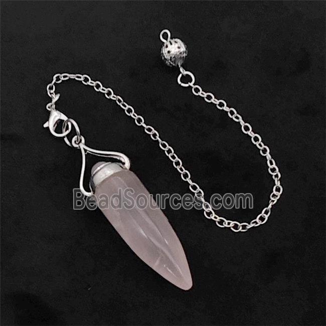 Pink Rose Quartz Bullet Pendant With Chain