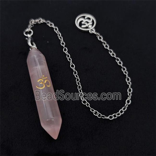 Pink Rose Quartz Prism Pendant With Chain