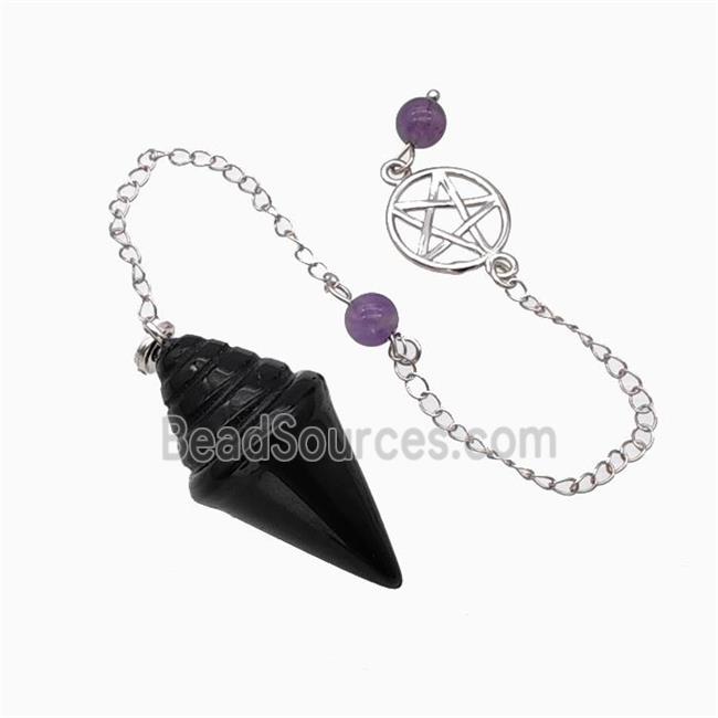 Black Obsidian Pendulum Pendant With Chain