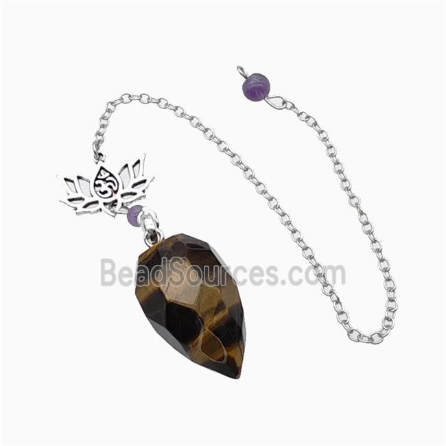 Tiger Eye Stone Pendulum Pendant With Chain Lotus