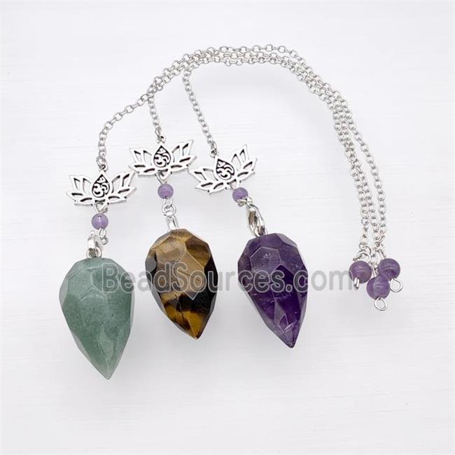 Mix Gemstone Pendulum Pendant With Chain Lotus