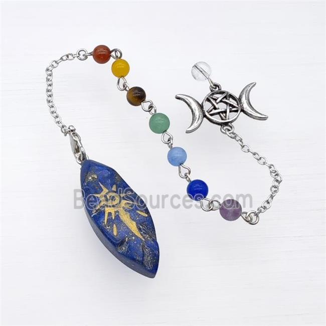 Blue Lapis Lazuli Sun Leaf Pendant With Chakra Chain David Star