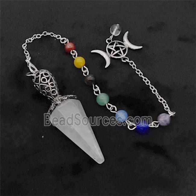 Clear Quartz Pendulum Pendant With Chakra Chain David Star