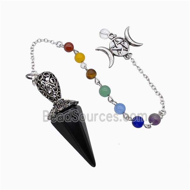 Black Obsidian Pendulum Pendant With Chakra Chain David Star