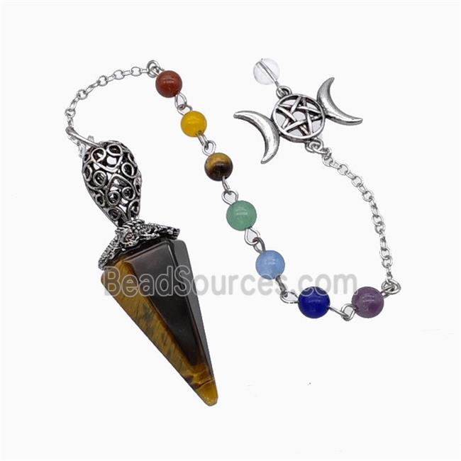 Tiger Eye Stone Pendulum Pendant With Chakra Chain David Star