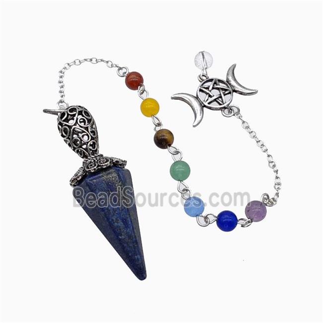 Blue Lapis Lazuli Pendulum Pendant With Chakra Chain David Star