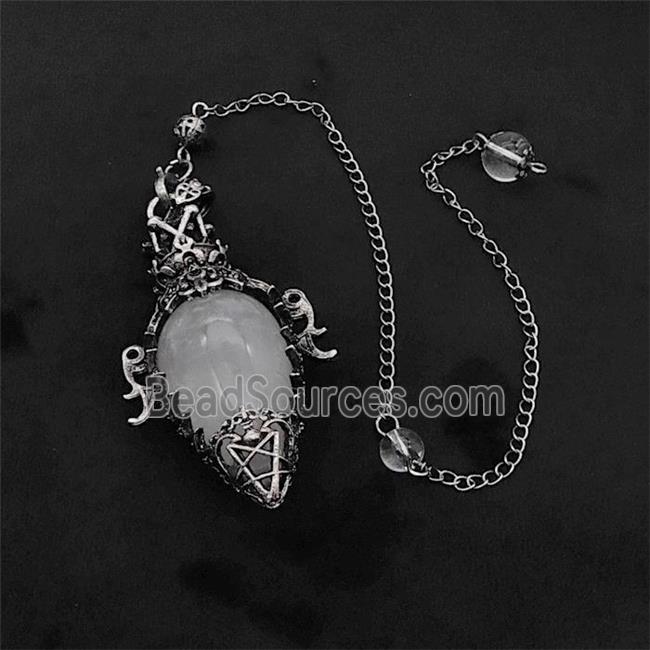 Clear Quartz Alloy Pendulum Pendant With Chain Antique Silver