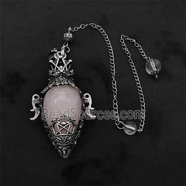 Rose Quartz Alloy Pendulum Pendant With Chain Antique Silver