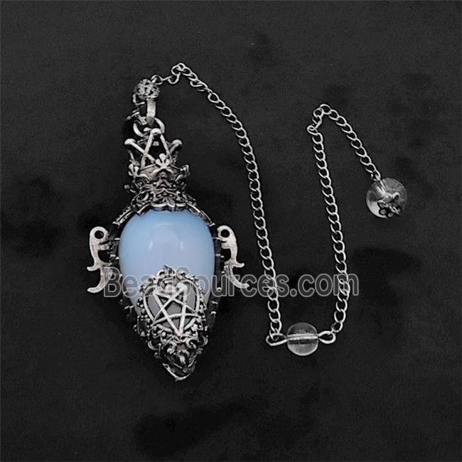 White Opalite Alloy Pendulum Pendant With Chain Antique Silver