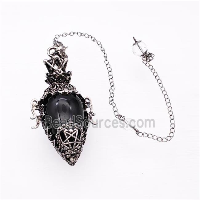 Black Obsidian Alloy Pendulum Pendant With Chain Antique Silver