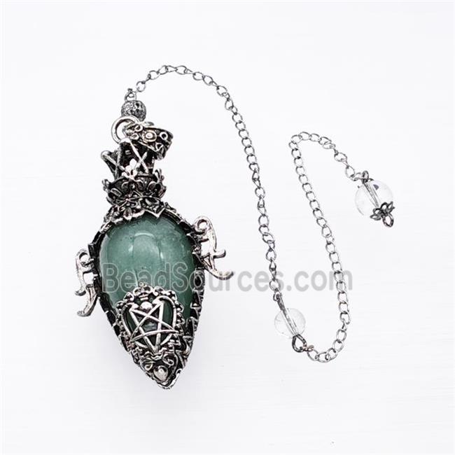 Green Aventurine Alloy Pendulum Pendant With Chain Antique Silver