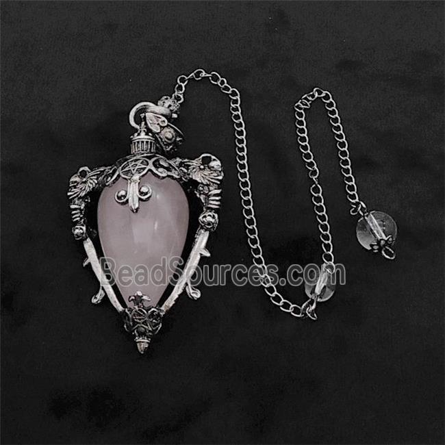 Rose Quartz Alloy Pendulum Pendant With Chain Antique Silver