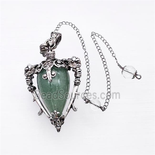 Green Aventurine Alloy Pendulum Pendant With Chain Antique Silver