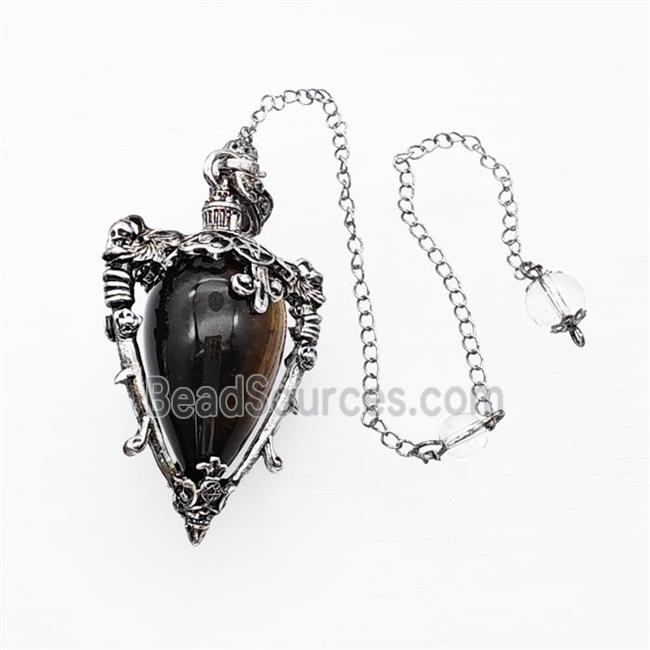 Tiger Eye Stone Alloy Pendulum Pendant With Chain Antique Silver