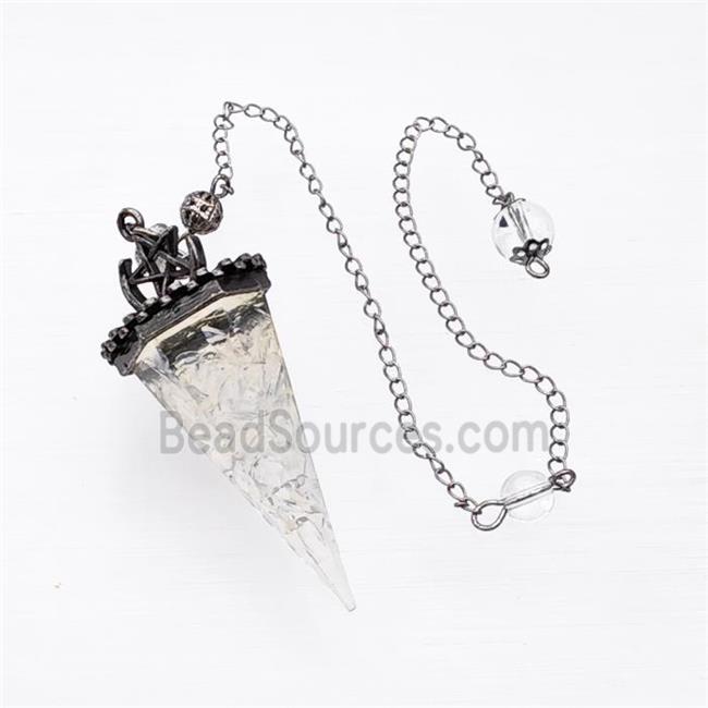 Clear Quartz Chips Resin Pendulum Pendant With Chain Antique Silver