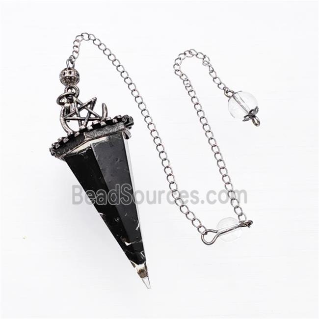 Black Obsidian Chips Resin Pendulum Pendant With Chain Antique Silver