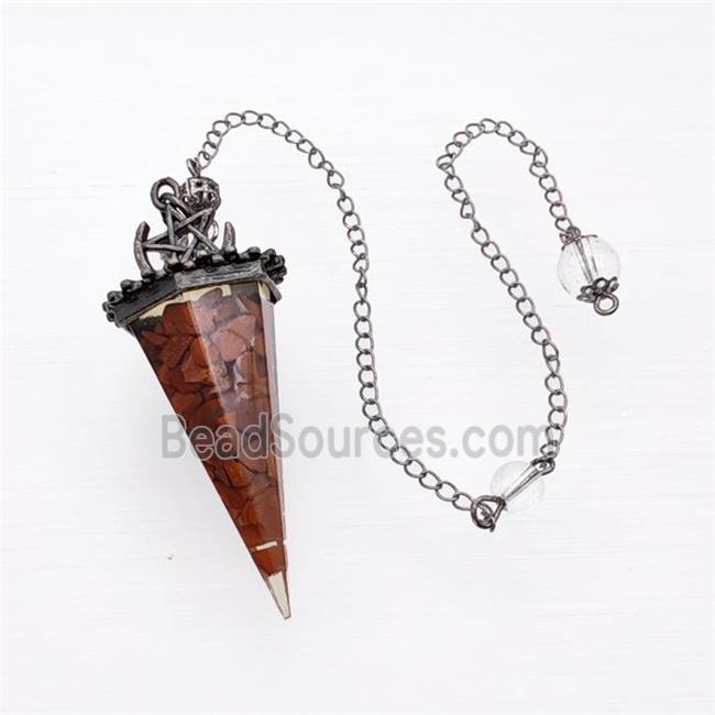 Red Jasper Chips Resin Pendulum Pendant With Chain Antique Silver