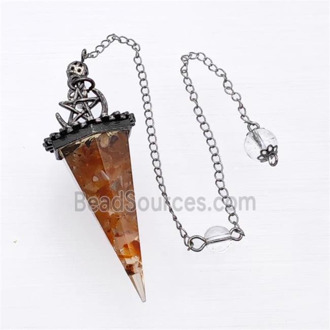 Natural Red Carnelian Agate Chips Resin Pendulum Pendant With Chain Antique Silver