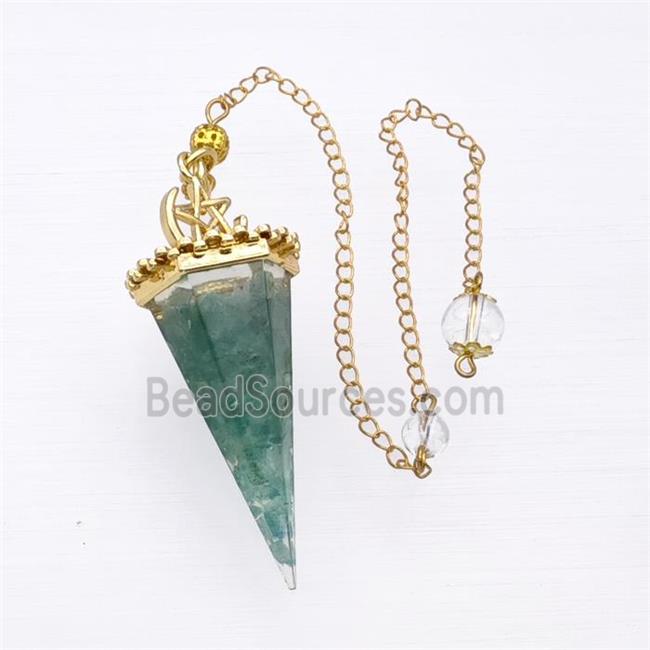 Green Fluorite Chips Resin Pendulum Pendant With Chain Gold Plated