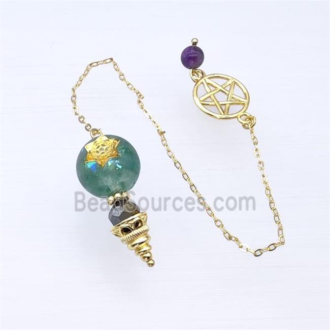 Green Fluorite Sphere Pendant With Chain Star Gold Plated