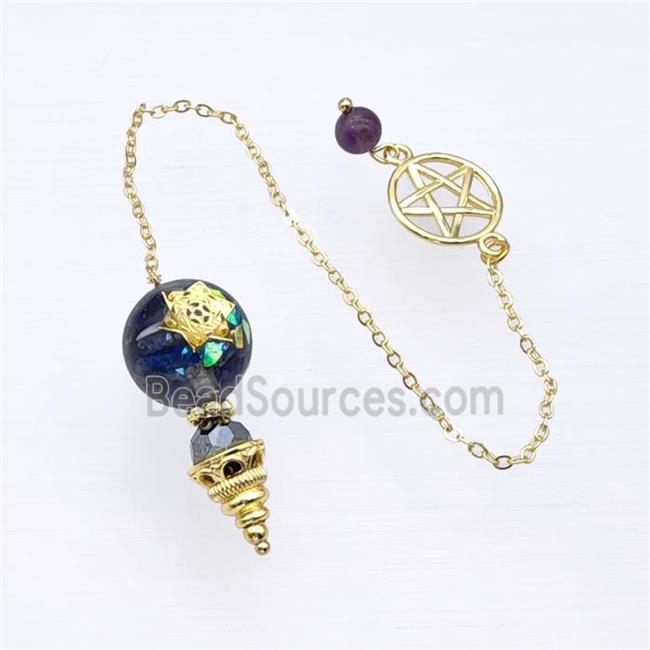 Blue Lapis Lazuli Chips Acrylic Sphere Pendant With Chain Star Gold Plated