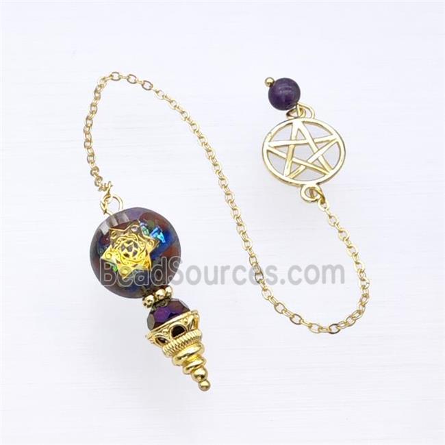 Gemstone Chakra Chips Acrylic Sphere Pendant With Chain Star Gold Plated